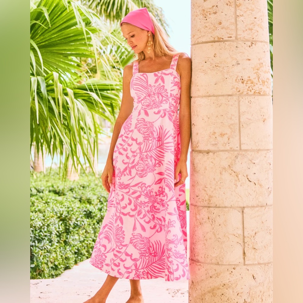 Lilly Pulitzer Maella Midi Dress - Rousseau Pink Glisten In The Sun - Size 8